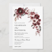 Invitation Elégante rose bordeaux et Mariage de design fleuri (Devant)