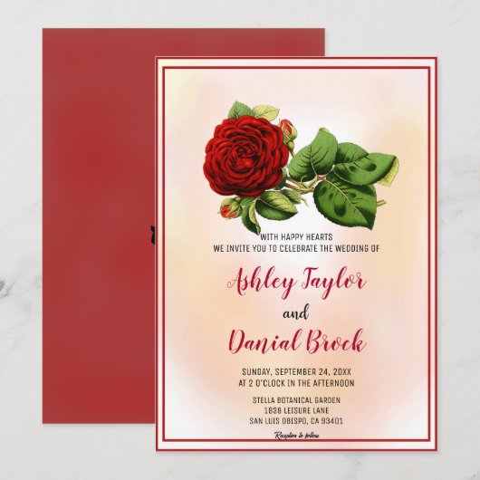 Invitation Elégante rose de couleur rousse de floraison rose  (Devant / Derrière)