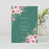 Invitation Élégante Rose de Mariage Vert Forêt (Debout devant)