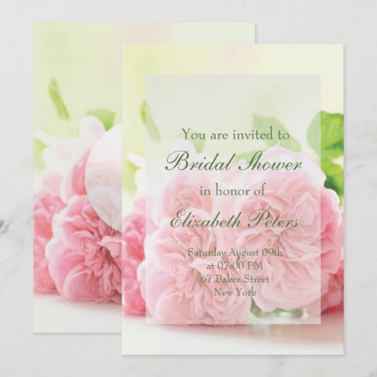 Invitation Élégante Rose d'été rose Fête des mariées Mariage (Devant / Derrière)