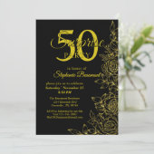 Invitation Elégante Rose dorée pour femmes 50e anniversaire (Debout devant)