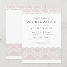 Invitation élégante rose en dentelle pour 100e ann