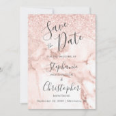 Invitation Élégante Rose en marbre Parties scintillant or Enr (Devant)