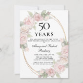 Invitation Élégante rose florale rose 50e anniversaire (Devant)