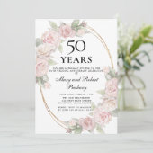 Invitation Élégante rose florale rose 50e anniversaire (Debout devant)