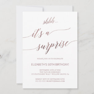 Invitation Élégante Rose Gold Calligraphie Surprise Party