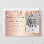 Invitation Élégante Rose Gold Célébration de la vie (Devant)