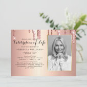Invitation Élégante Rose Gold Célébration de la vie (Debout devant)