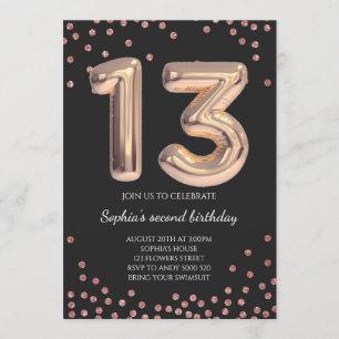 Invitation Élégante Rose Gold Confetti 13e anniversaire fille