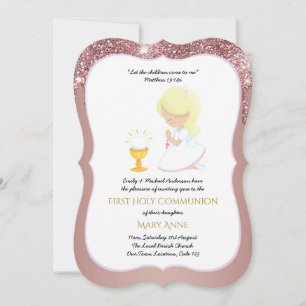 Invitation Élégante Rose Gold Girls First Holy Communion Invi