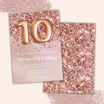 Invitation Élégante Rose Gold Kids Girl 10e fête d'anniversai<br><div class="desc">Elégante invitation rose or 10ème anniversaire de fête pour une fille de 10 ans avec l'écriture de script élégant et des ballons amusants en feuille d'aluminium.</div>