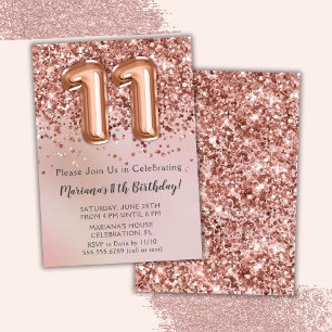 Invitation Élégante Rose Gold Kids Girl 11e fête d'anniversai
