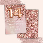 Invitation Élégante Rose Gold Kids Girl 14ème anniversaire fê<br><div class="desc">Élégante invitation rose d'anniversaire d'anniversaire d'or pour une fille de 14 ans avec écriture de script élégante et des ballons amusants en feuille d'or.</div>