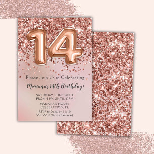 Invitation Élégante Rose Gold Kids Girl 14ème anniversaire fê