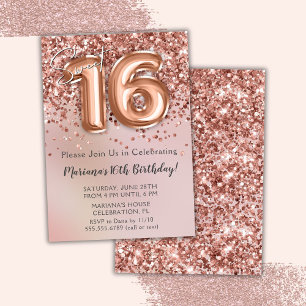 Invitation Élégante Rose Gold Kids Girl 16e fête d'anniversai