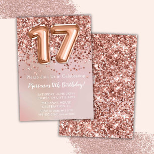 Invitation Élégante Rose Gold Kids Girl 17e fête d'anniversai