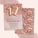 Invitation Élégante Rose Gold Kids Girl 17ème anniversaire fê<br><div class="desc">Elégante invitation de fête rose or 17ème anniversaire pour une fille de 17 ans avec un script élégant avec une police noire et des ballons de papier amusant.</div>