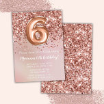 Invitation Élégante Rose Gold Kids Girl 6e fête d'anniversair<br><div class="desc">Elégante invitation à la fête de 6ème anniversaire rose or pour une fillette de 6 ans avec écriture de script élégante et des ballons de papier amusant.</div>