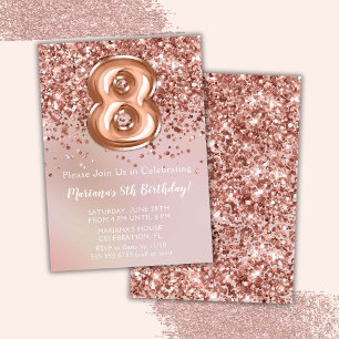 Invitation Élégante Rose Gold Kids Girl 8e fête d'anniversair