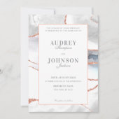 Invitation Élégante Rose Gold Mariage Marbre Argent (Devant)