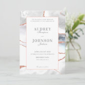 Invitation Élégante Rose Gold Mariage Marbre Argent (Debout devant)