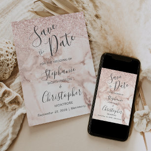 Invitation Élégante Rose Gold Pailleté Marbre Enregistrer la