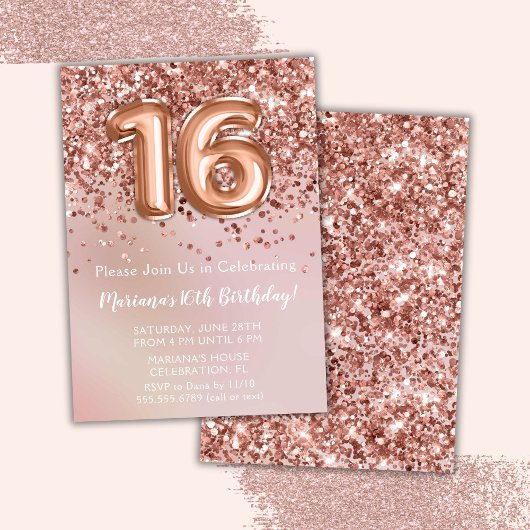 Invitation Élégante Rose Gold Sweet 16e fête d'anniversaire
