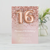 Invitation Élégante Rose Gold Sweet 16e fête d'anniversaire (Debout devant)