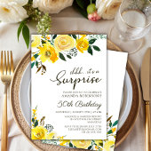 Invitation Élégante Rose jaune Florale Surprise 50e anniversa