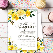 Invitation Élégante Rose jaune Florale Surprise 60e anniversa