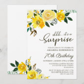 Invitation Elégante Rose jaune Florale Surprise 70e anniversa (Devant / Derrière)