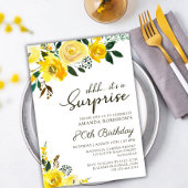 Invitation Elégante Rose jaune Florale Surprise 80e anniversa