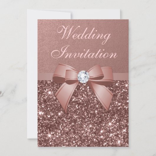 Invitation Elégante Rose Mariage or Diamonds Parties scintill (Devant)