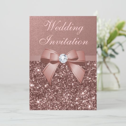 Invitation Elégante Rose Mariage or Diamonds Parties scintill (Debout devant)