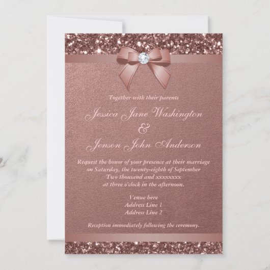 Invitation Elégante Rose Mariage or Diamonds Parties scintill (Dos)