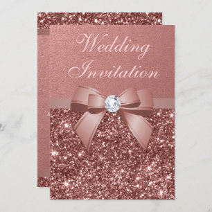 Invitation Elégante Rose Mariage or Diamonds Parties scintill