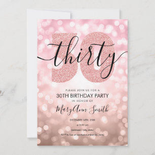 Invitation Elégante Rose moderne Gold 30th Birthday Party
