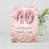 Invitation Elégante Rose moderne Gold 40th Birthday Party  (Debout devant)