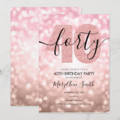 Invitation Elégante Rose moderne Gold 40th Birthday Party  (Devant / Derrière)