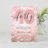 Invitation Elégante Rose moderne Gold 40th Birthday Party (Debout devant)