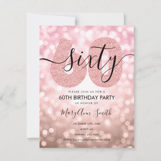 Invitation Elégante Rose moderne Gold 60e fête d'anniversaire (Devant)