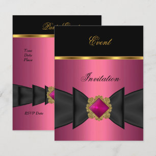 Invitation élégante rose noir or nœud bijou