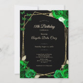 Invitation Élégante Rose noire or vert Début 18 ans (Devant)