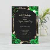 Invitation Élégante Rose noire or vert Début 18 ans (Debout devant)