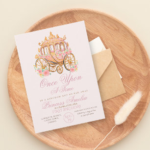 Invitation Elégante Rose or Floral Princesse 1er anniversaire