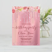 Invitation Elégante rose or goutte parties scintillant à gout (Debout devant)