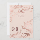 Invitation Elégante Rose or rose Floral Feuille Fête des mar (Dos)