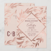 Invitation Elégante Rose or rose Floral Feuille Fête des mar (Devant / Derrière)