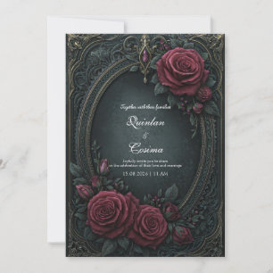 Invitation Élégante rose ovale bordeaux gothique foncé de mar
