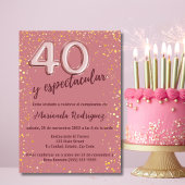Invitation Elégante Rose Parties scintillant or 40e anniversa